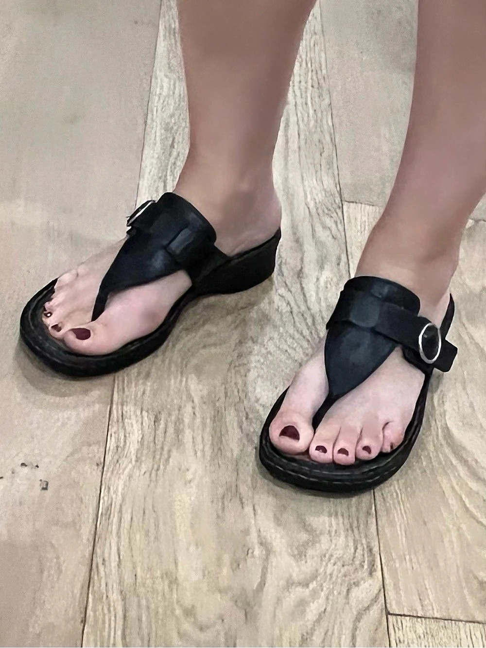 Sonoma Life & Style Dark Brown Buckle Wedge Sandals